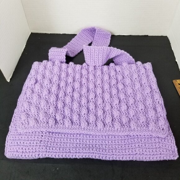 Handmade Lavender Crochet Tote Bag With Textured Pattern - Picture 1 of 6